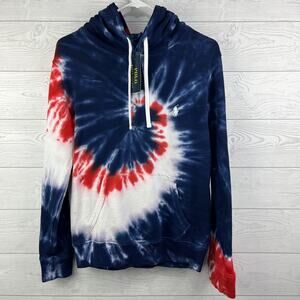 Polo Ralph Lauren Tie Dye Hoodie Mens Size XS Red Blue Pouch Pocket Sweatshirt